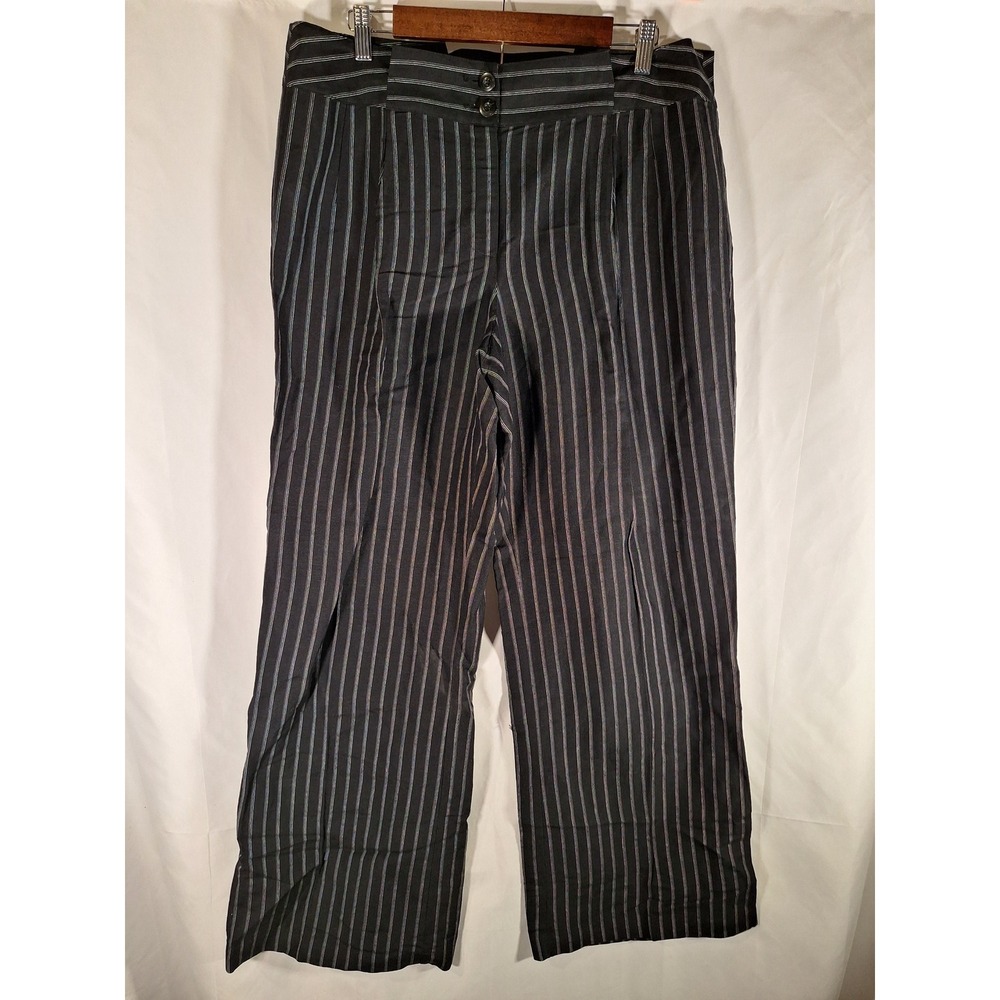 Lane Bryant Pinstripe Linen Blend Wide Leg Pants‎ Black White Womens Size 14